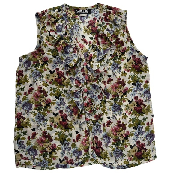 Wrapper Tops - VTG 90s Wrapper Floral Ruffle Blouse Romantic Goth Whimsy Cottagecore Boho Top M